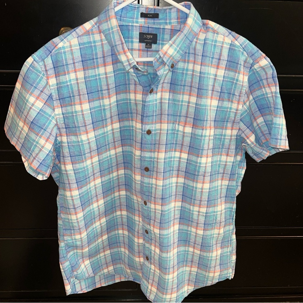 J.Crew Homespun Mens Casual Button Shirt‎ Slim Size XL Blue Plaid